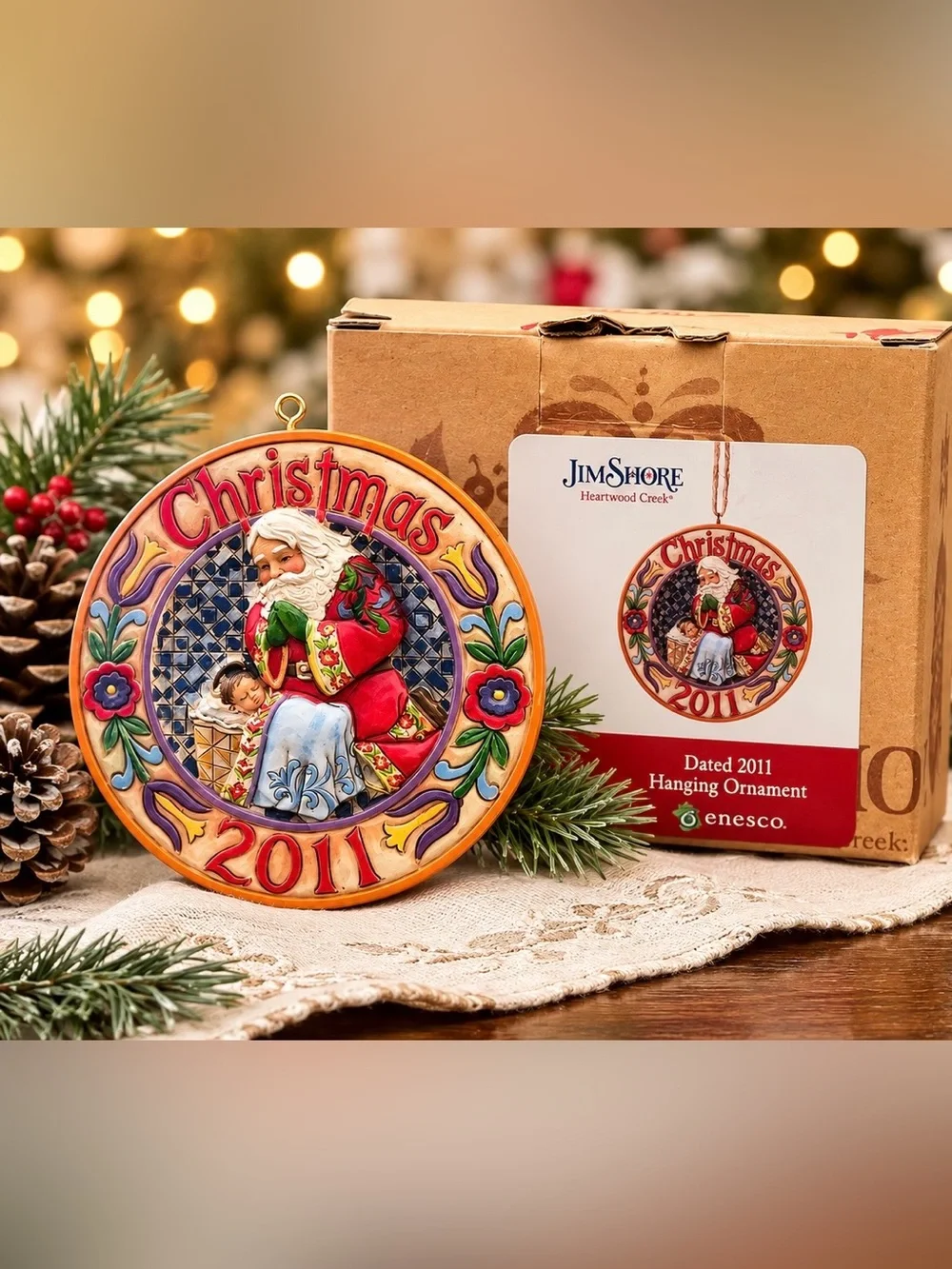 Jim Shore Heartwood Creek 2011 Dated Santa & Child Christmas Ornament w/ Box